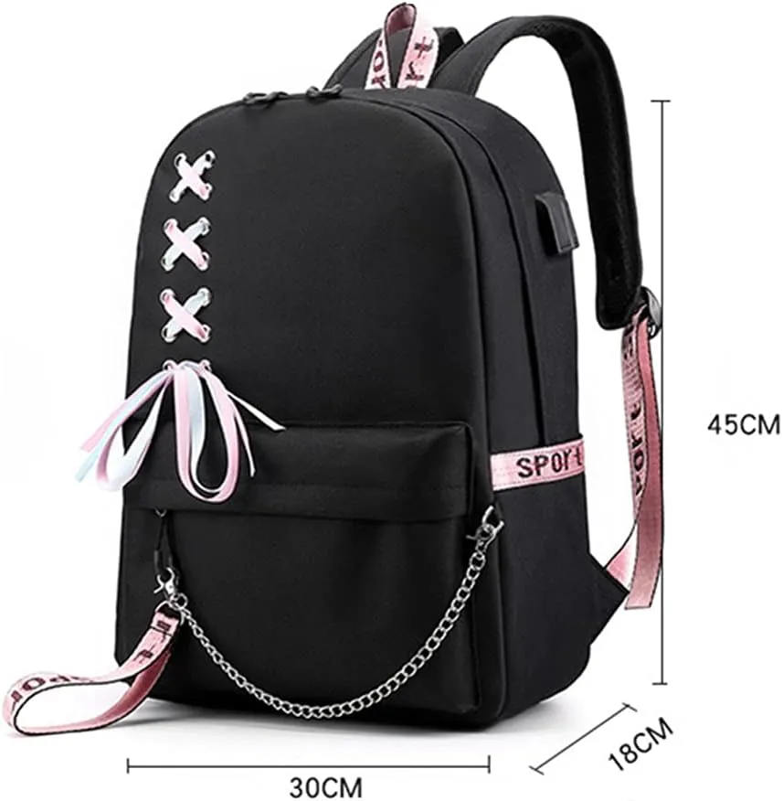 Anime The Promised Neverland Emma Ray Norman Backpack Cosplay Kawaii Ribbon Bag (1)