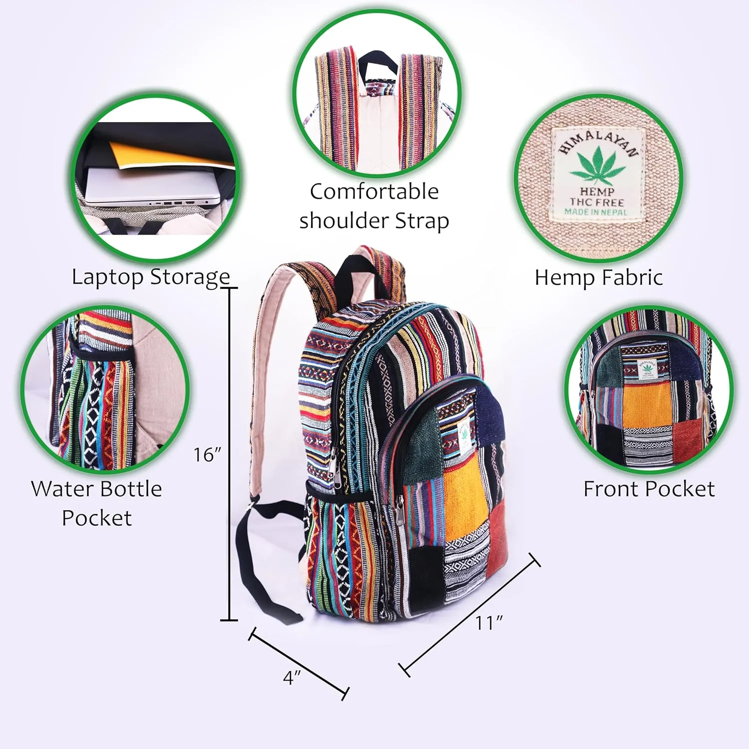 Anitya Hemp Backpack, Multi-Functional Pockets, Eco-Friendly, Unisex, Hiking Daypack, Durable Rucksack (AHLB04)