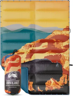 APSMILE Outdoor Down Blanket | Extra Warm & Puffy Camping Blanket | Water-Resistant, Lightweight, Packable Sleeping Quilt for Camp, Travel, Hiking, Picnic, Backpack (Canyon HD Printed, 52"x75")