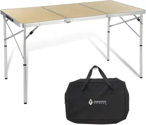 ARROWHEAD OUTDOOR 4’ ft Heavy-Duty Portable Aluminum Frame Folding Table w/Leveling Feet, Solid Tabletop Surface, 2 Adjustable Heights, Carrying Case Included, Lightweight, USA-Based Support