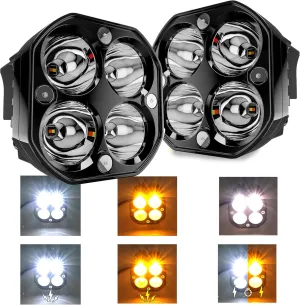 ASLONG 2PCS 3 Inch Spot LED White/Amber Flasing Strobe Pods Six Modes Square Cube Fog Lights Bumper Work Lights Switch Wiring Harness