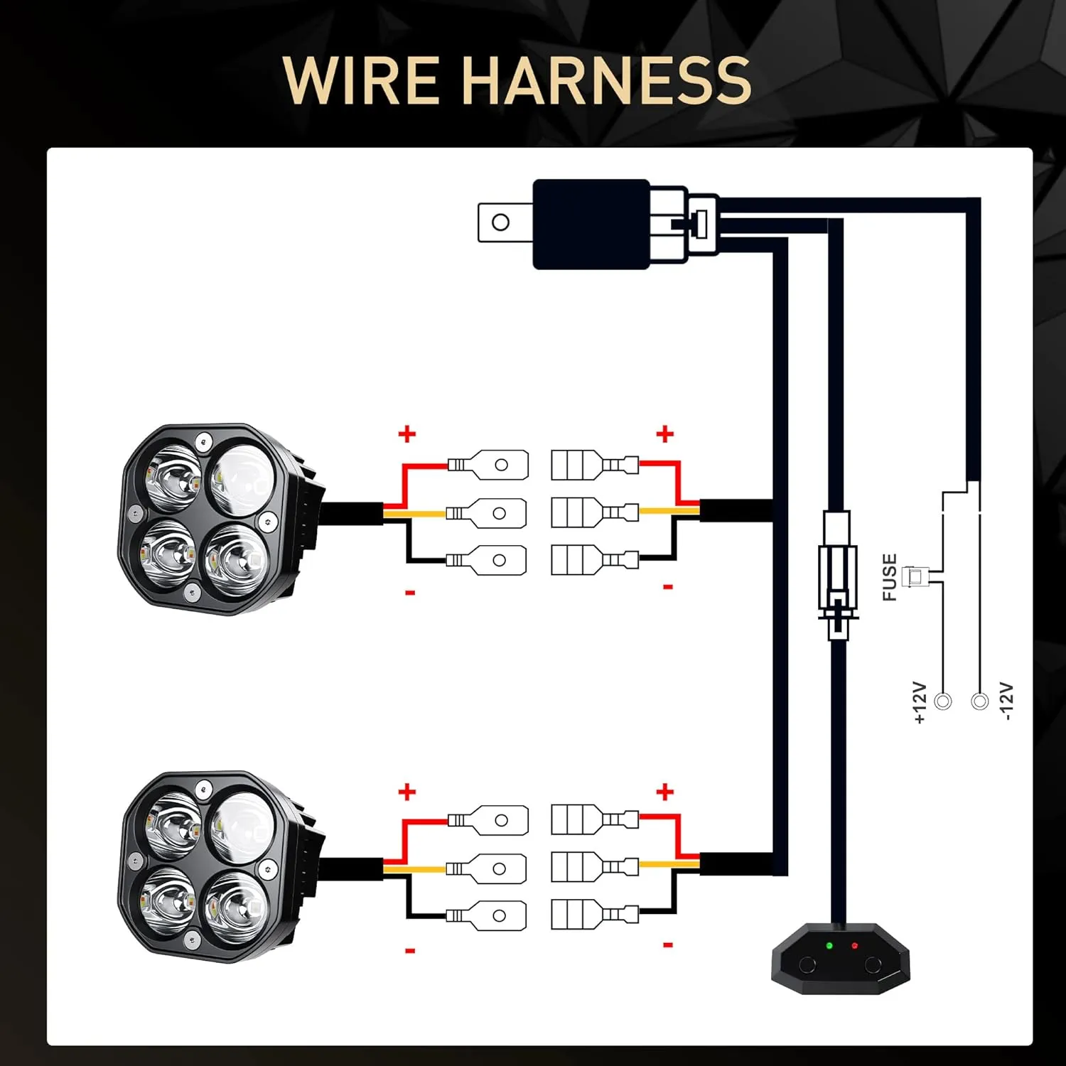 ASLONG 2PCS 3 Inch Spot LED White/Amber Flasing Strobe Pods Six Modes Square Cube Fog Lights Bumper Work Lights Switch Wiring Harness