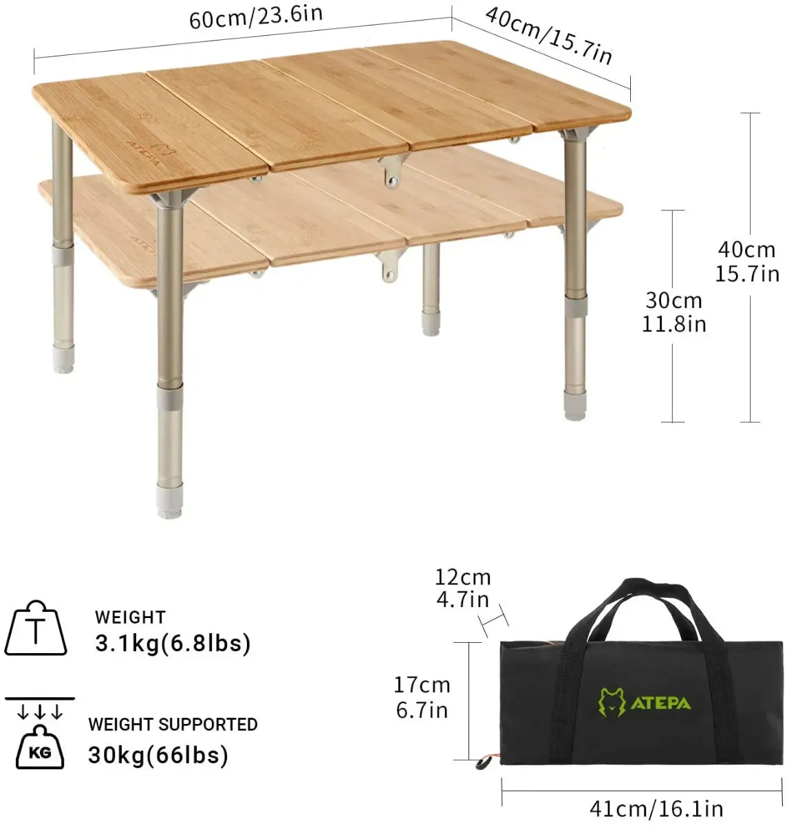 ATEPA BAMBOO Small Bamboo Table 4-Folded