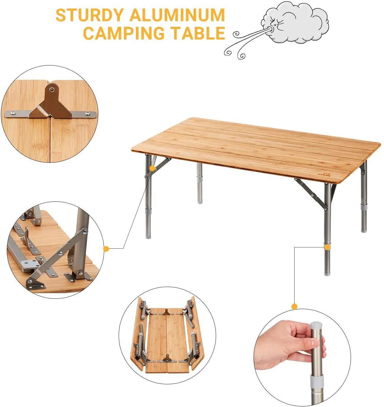 ATEPA BAMBOO Small Bamboo Table 4-Folded