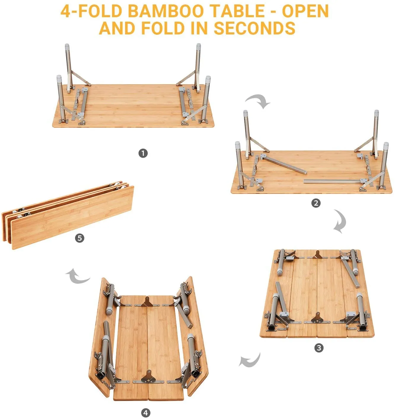 ATEPA BAMBOO Small Bamboo Table 4-Folded
