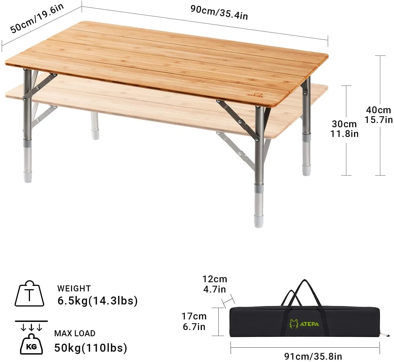 ATEPA BAMBOO Small Bamboo Table 4-Folded