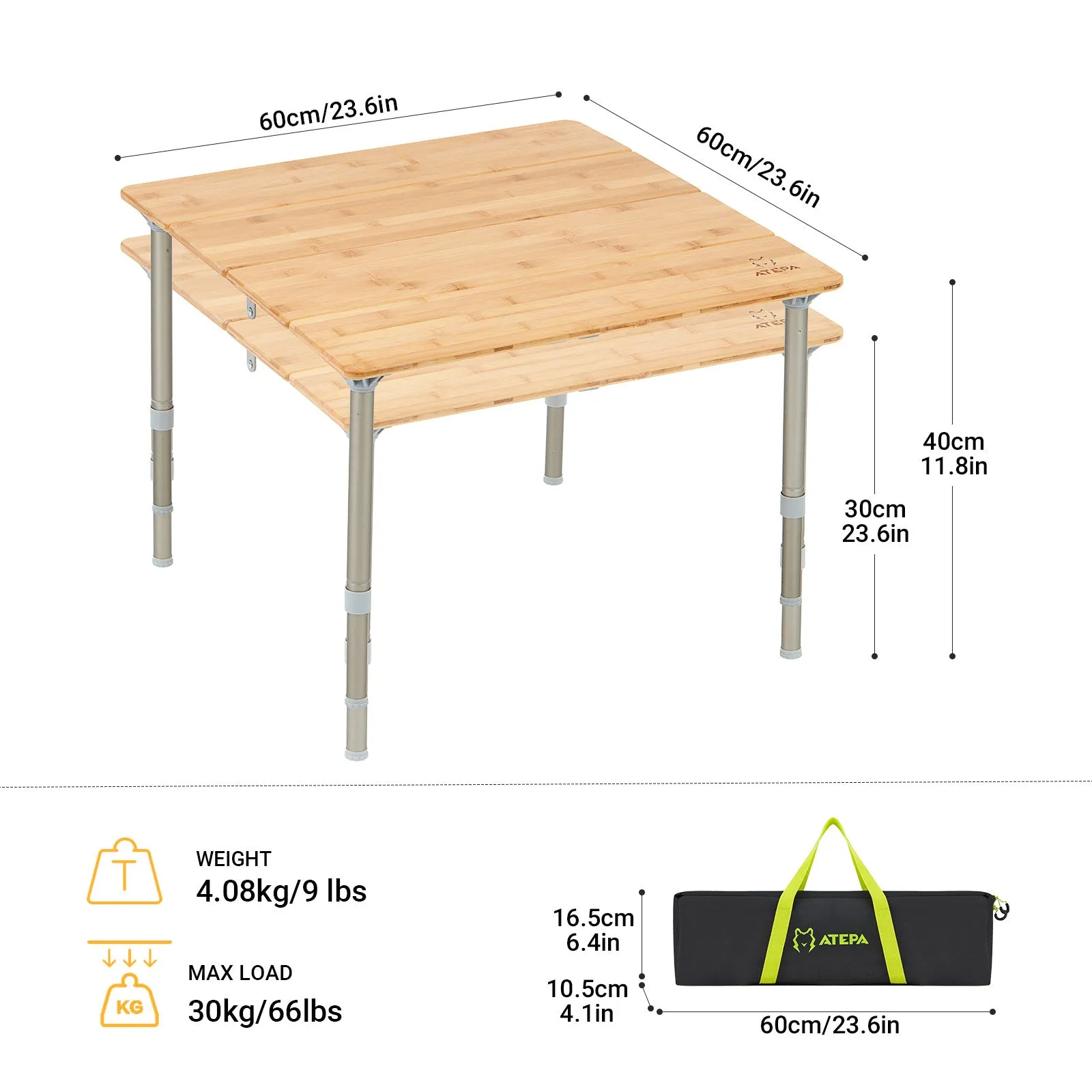 ATEPA BAMBOO Small Bamboo Table 4-Folded