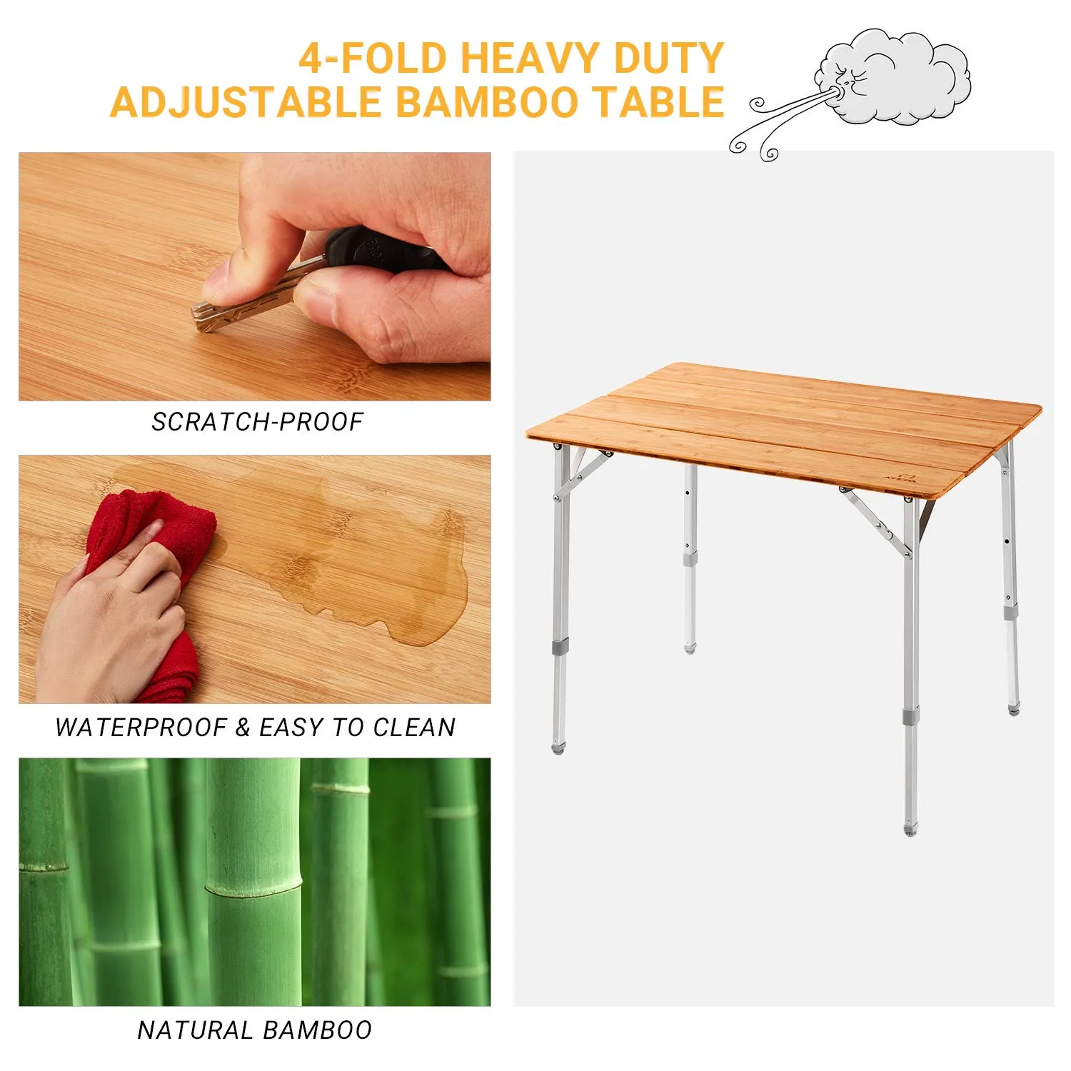 ATEPA BAMBOO Small Bamboo Table 4-Folded