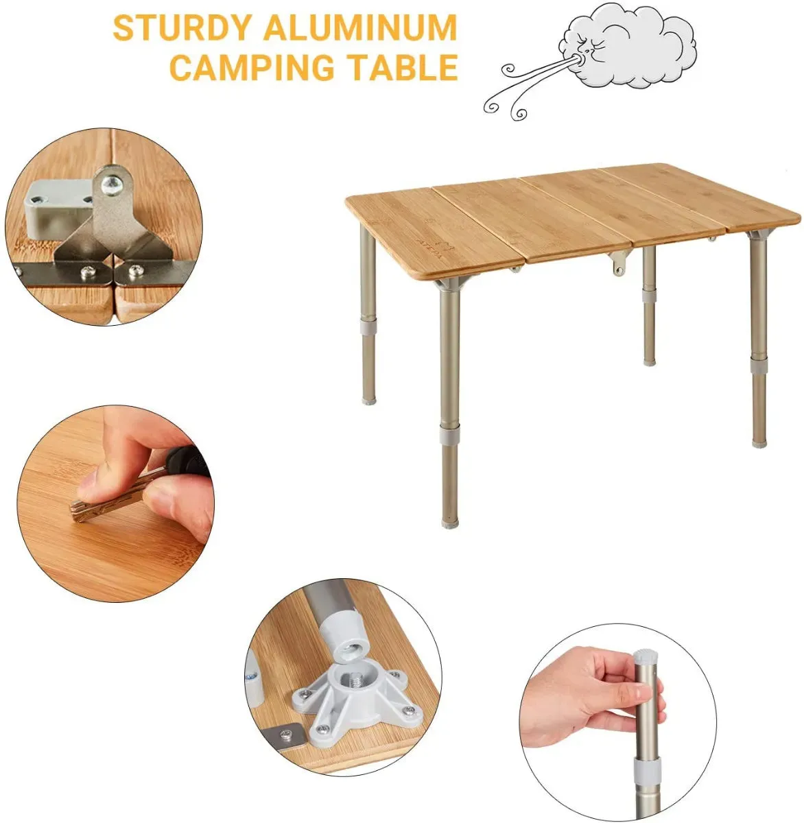 ATEPA BAMBOO Small Bamboo Table 4-Folded