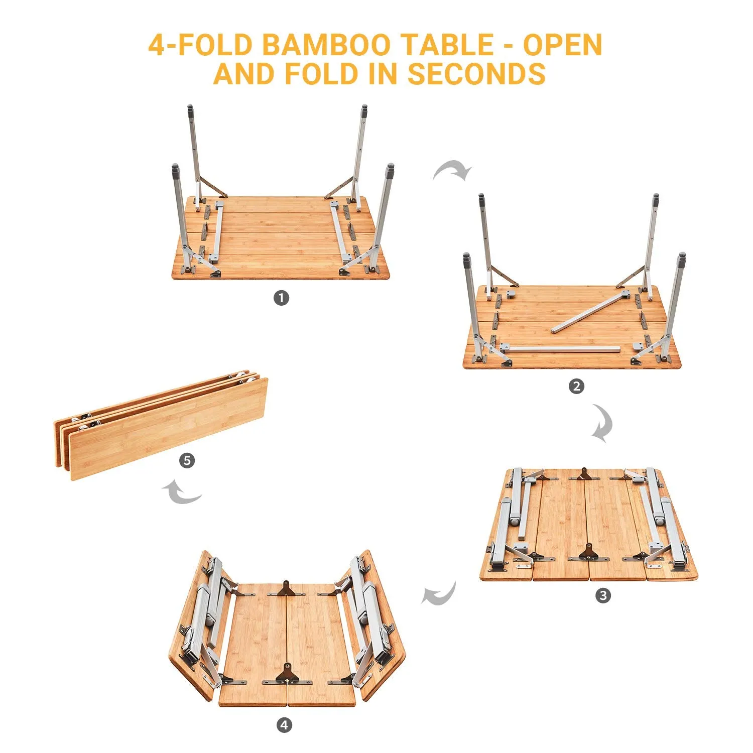 ATEPA BAMBOO Small Bamboo Table 4-Folded