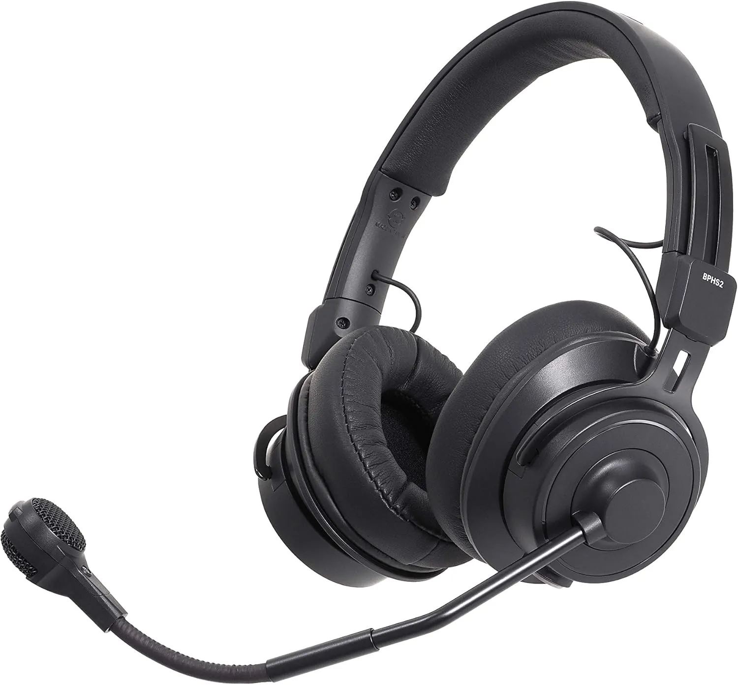 Audio-Technica BPHS2-UT Broadcast Stereo Headset with Hypercardioid Dynamic Boom Microphone, Unterminated, Black
