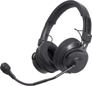 Audio-Technica BPHS2-UT Broadcast Stereo Headset with Hypercardioid Dynamic Boom Microphone, Unterminated, Black