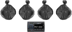 Audiosavings Bundle: Soundstream MHU-32 Marine ATV/UTV Digital Media Receiver Bluetooth/AUX/USB Bundle with (2) Pair Rockville RWB90B 8" 300w Marine Wakeboard 360 Swivel Tower Speakers (3 Items)