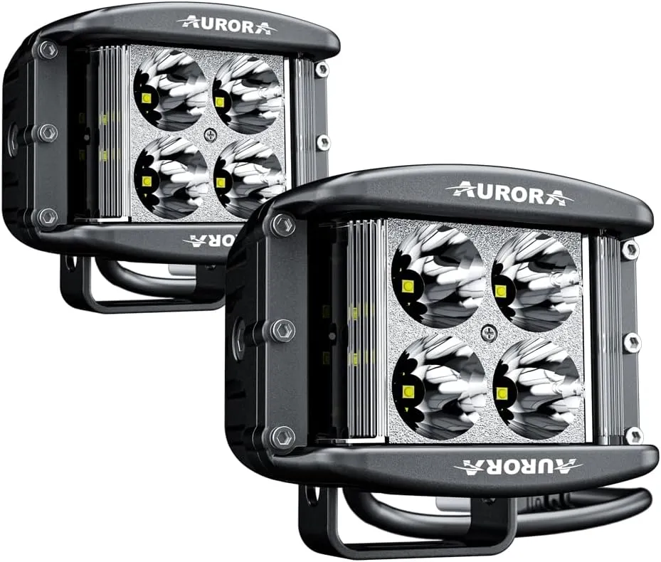 Aurora - 4 Inch LED Cube Light w/Side Shooter Beam Kit - Flood Beam