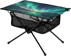Aurora Borealis Pattern Portable Folding Camping Table, Compact Lightweight Beach Table with Carrying Bag for Outdoor Picnics, BBQs, Camp