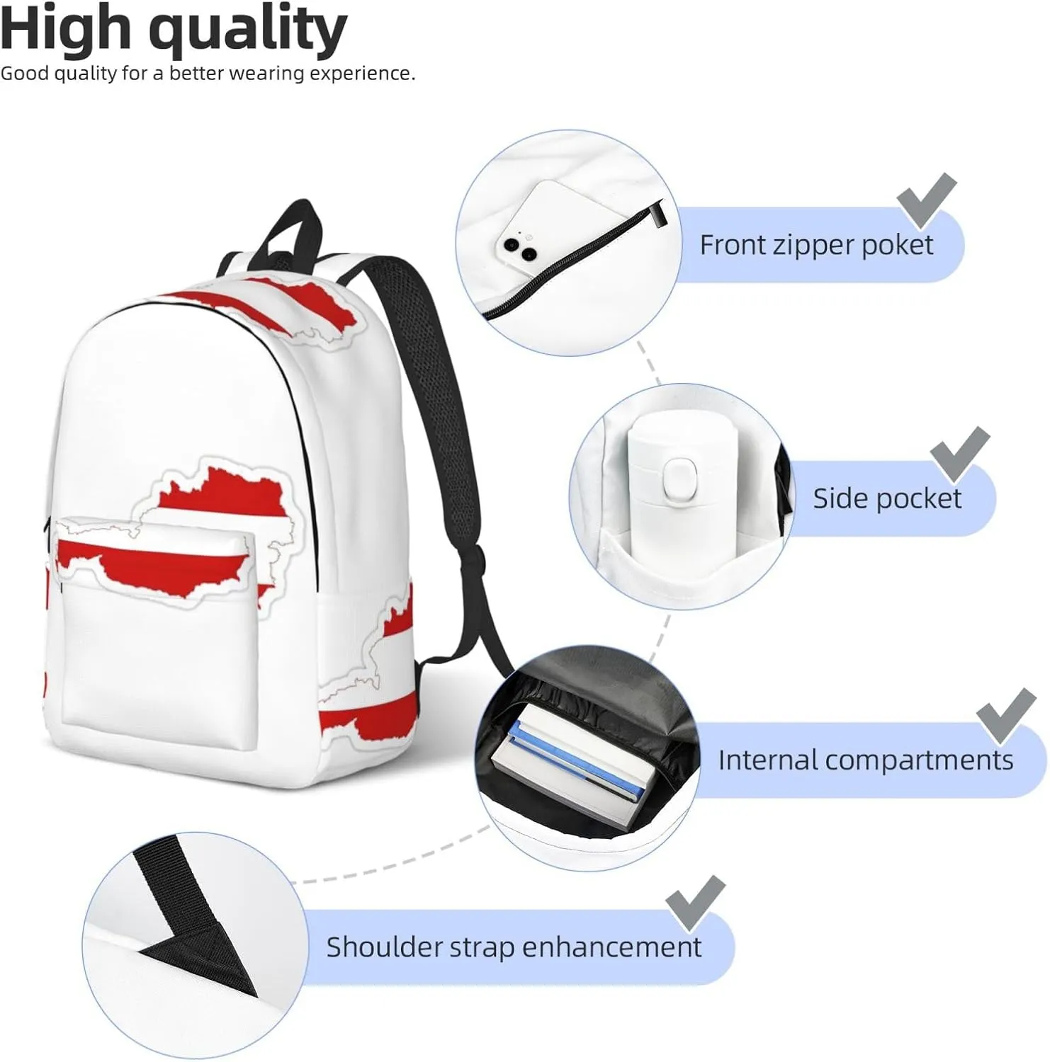 Austrian Flag Map print Travel Laptop Backpack, Carry on Backpack, Computer Bag for Men Women College Book Bag