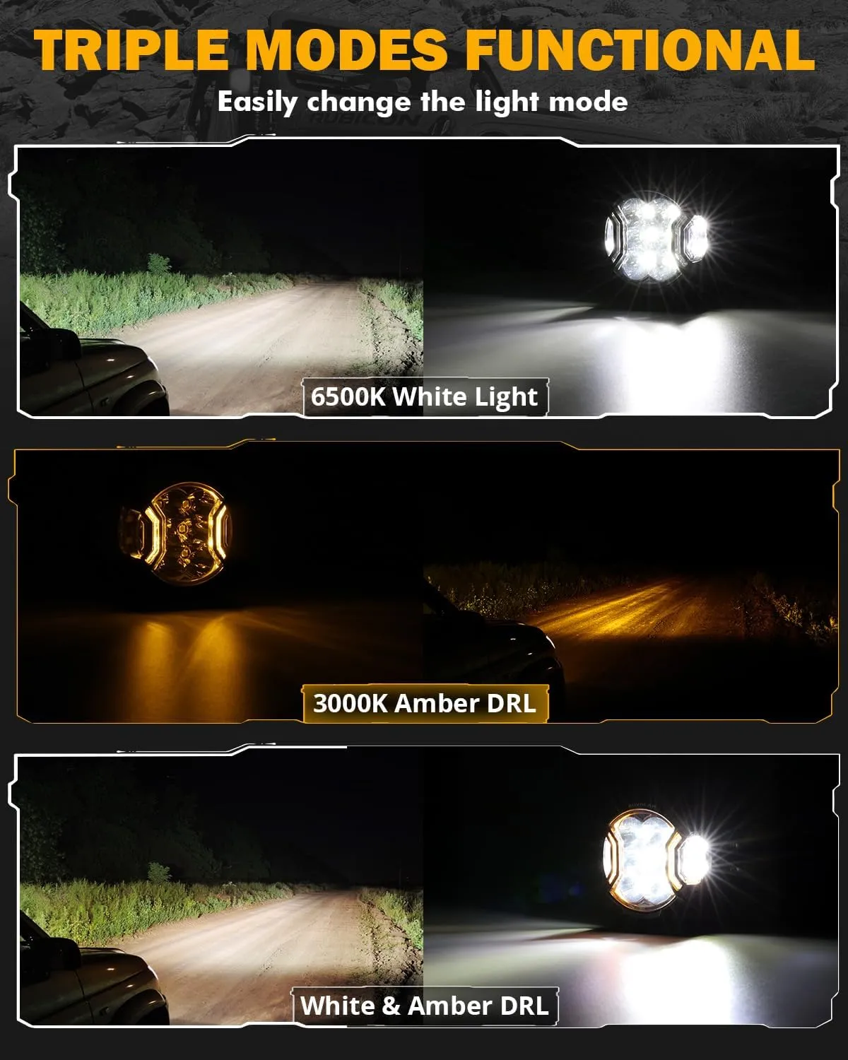Auxbeam 3 Inch Round Driving Lights, 108W Side Shooter Offroad Pod Lights with Amber DRL, 270° Ultra-Wide Ditch Light Hyper Spot Beam Work 3 Modes White Amber Yellow Cube Pod with Covers, Pair