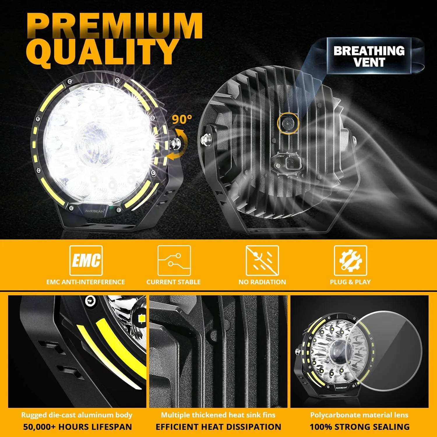 Auxbeam 360-PRO Series 7 Inch Round Offroad Lights, 230W 33332LM Driving Lights Projector Spotlight, Spot Flood Combo LED Light Bar Pods
