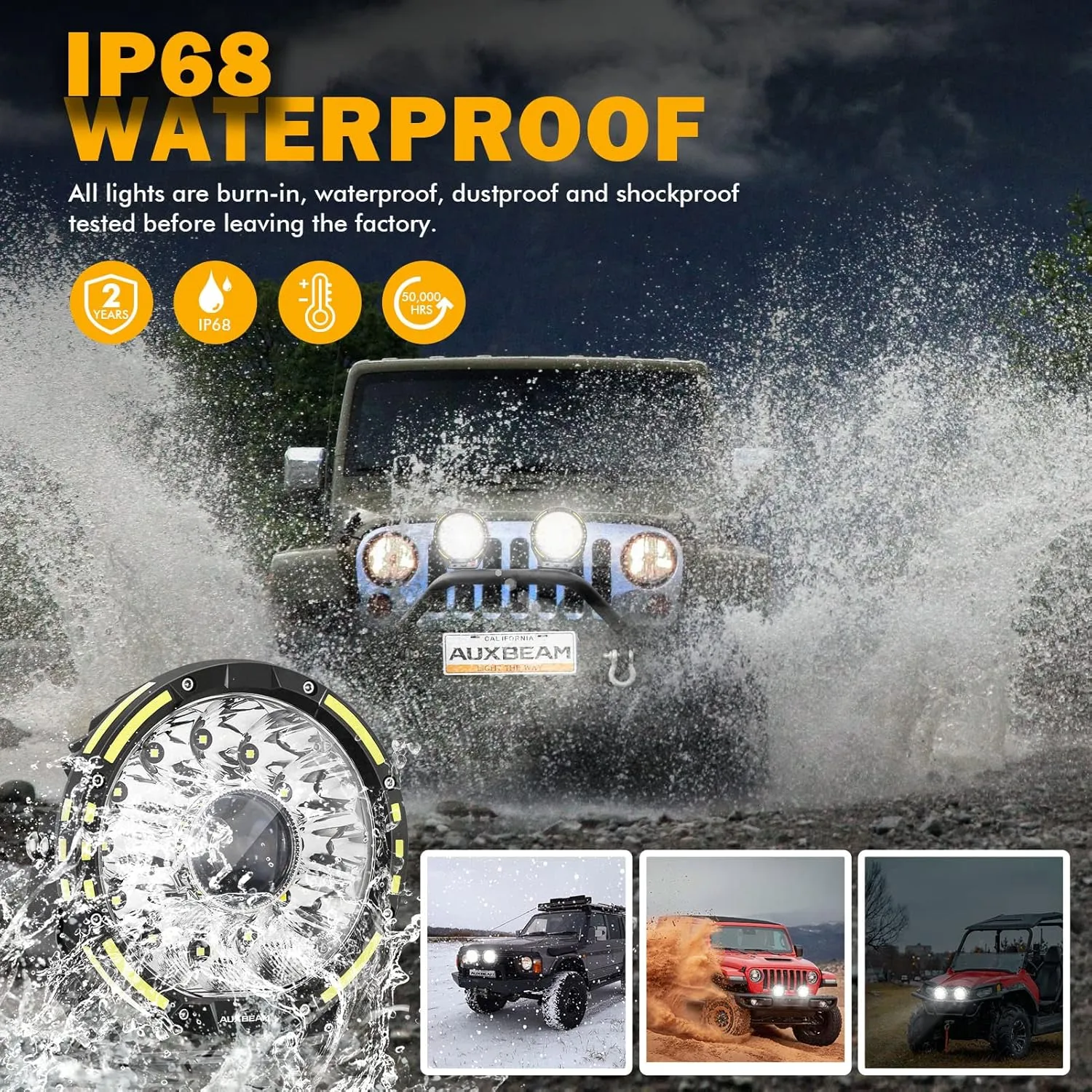 Auxbeam 360-PRO Series 7 Inch Round Offroad Lights, 230W 33332LM Driving Lights Projector Spotlight, Spot Flood Combo LED Light Bar Pods