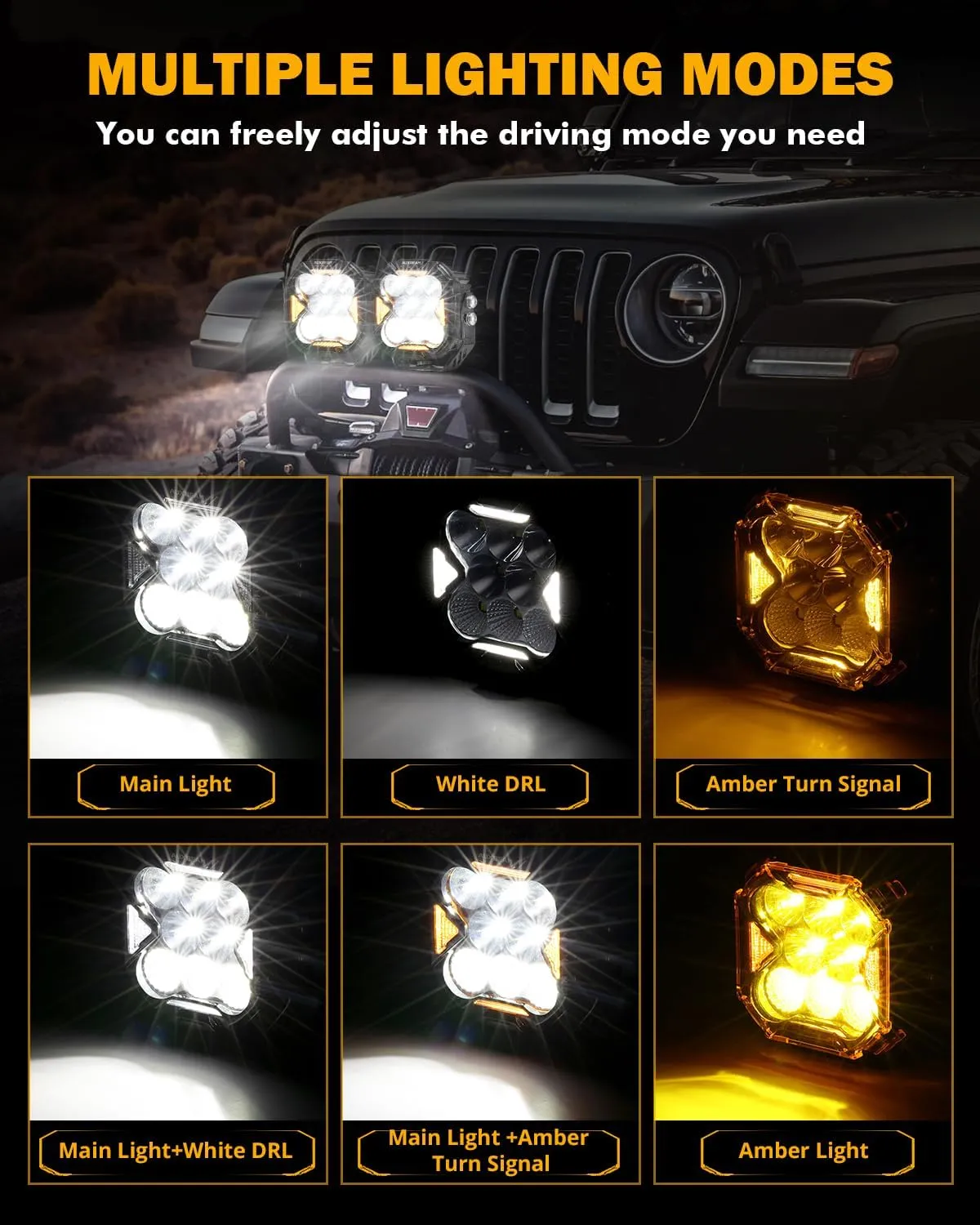 Auxbeam 4 Inch LED Driving Light, CUBE-Z Series 112W Cube Spot Flood Combo Beam with Amber Covers, 150° Ultra-Wide Offroad Pod Light 12800LM Hyper Bright with White DRL&Amber Turn Signal Light, Pair