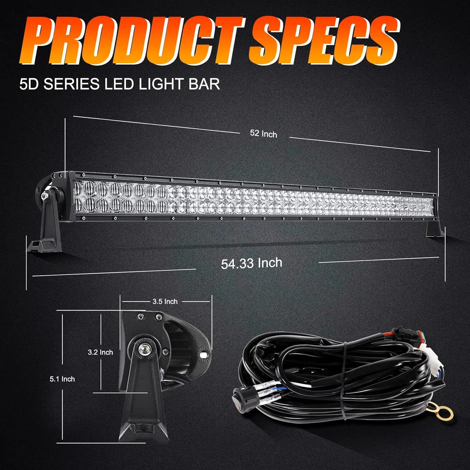 Auxbeam 52 Inch 300W LED Light Bar - Off-Road Driving Lights Spot Flood Combo Led Work Light 5D Lens with Wiring Harness for Car Jeep Truck Pickup SUV UTV - Perfect for Extreme Outdoor Enthusiasts!