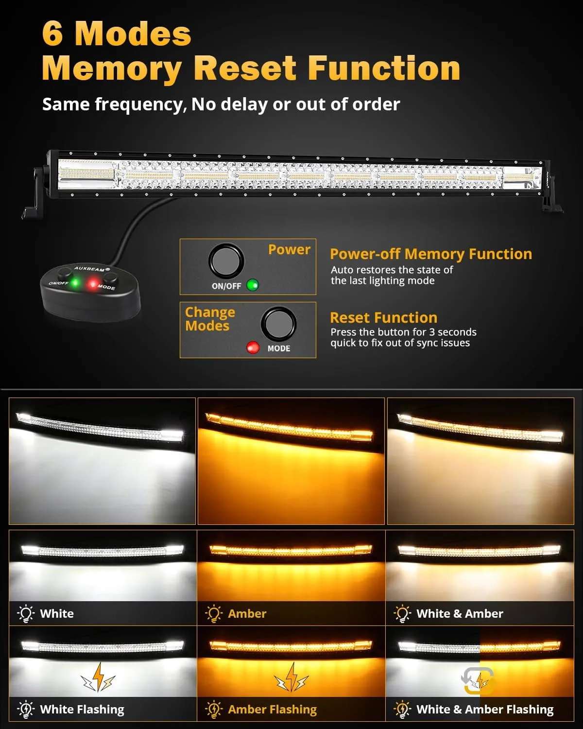 Auxbeam 6 Modes Amber White Series, 42 Inch 240W Curved LED Light Bar, Strobe Warning Flashing Dual Color Fog Light, Spot Flood Combo Off-Road Auxiliary Lighting, for Pickup Truck 4WD Jeep