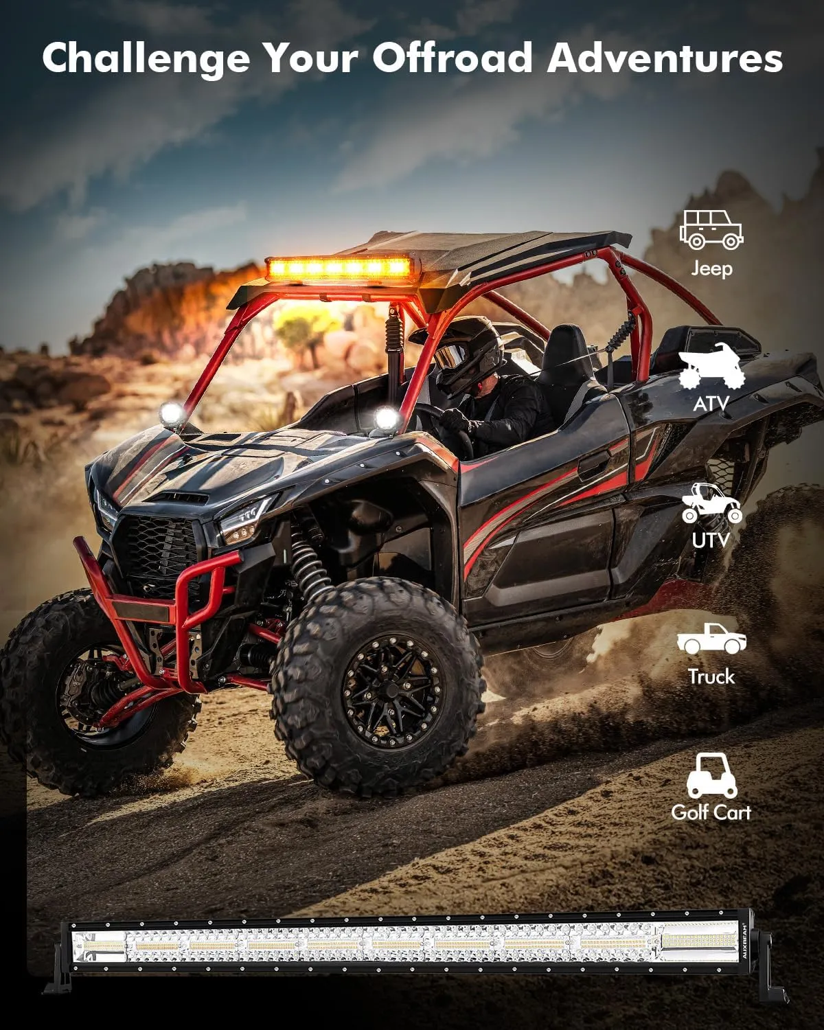 Auxbeam 6 Modes Amber White Series, 42 Inch 240W Curved LED Light Bar, Strobe Warning Flashing Dual Color Fog Light, Spot Flood Combo Off-Road Auxiliary Lighting, for Pickup Truck 4WD Jeep