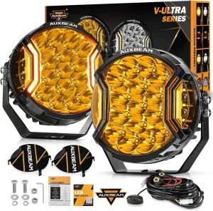 Auxbeam 7 Inch LED Side Shooter Light, V-ULTRA Series Round Driving Offroad Lights 226W Hyper Spotlights with Amber DRL, 270° Wide Range Universal Amber Yellow Lights with Black Cover, Pair