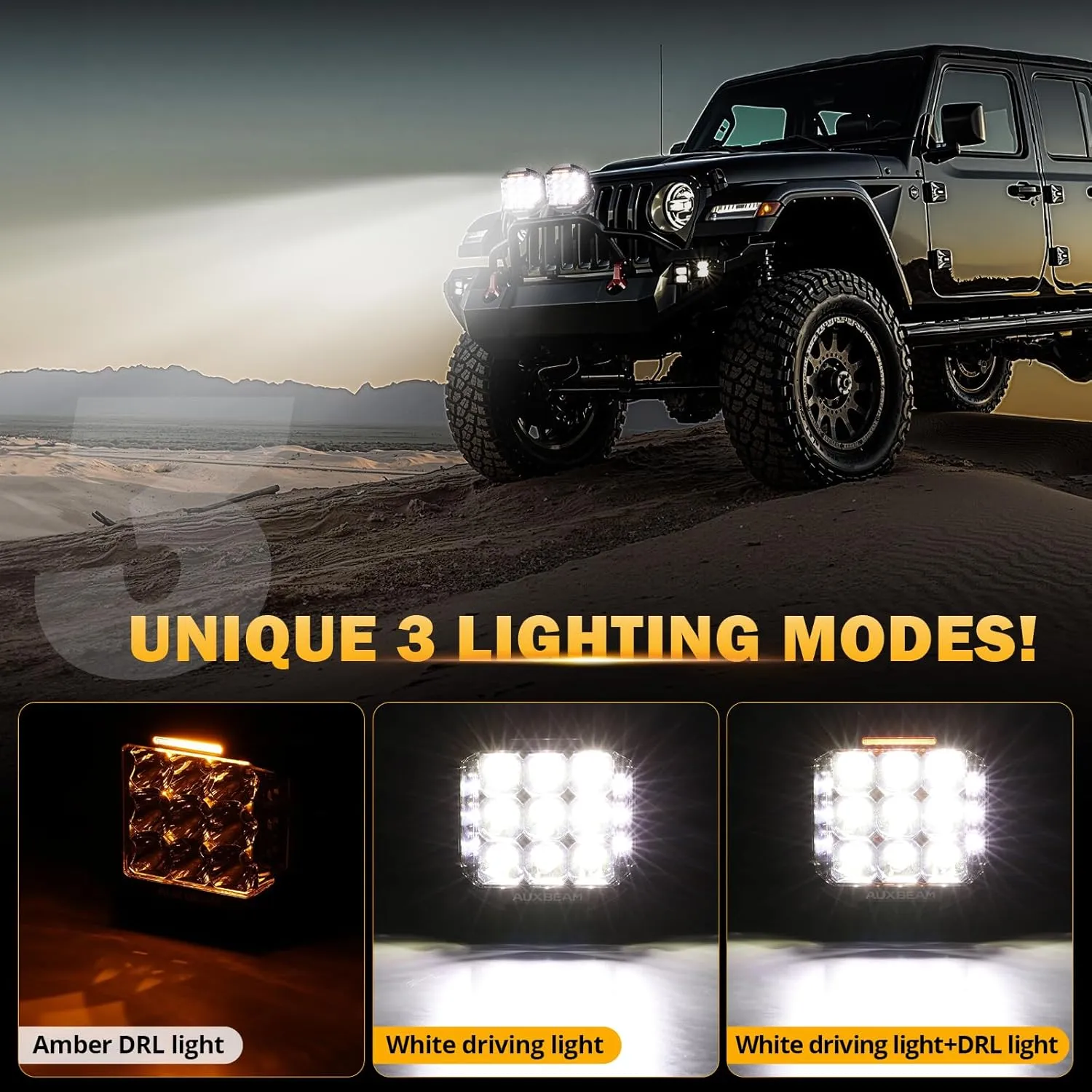 Auxbeam 7inch 228W Round LED Offroad Light Pod, V-MAX Series 26100LM Side Shooter LED Offroad Driving Lights with Amber DRL, 270° Beam Auxiliary Ditch Light for Truck ATV Jeep Ford
