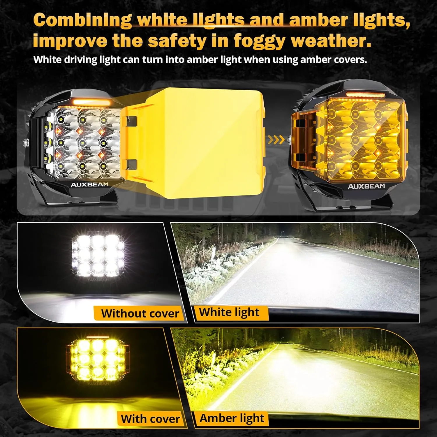 Auxbeam 7inch 228W Round LED Offroad Light Pod, V-MAX Series 26100LM Side Shooter LED Offroad Driving Lights with Amber DRL, 270° Beam Auxiliary Ditch Light for Truck ATV Jeep Ford
