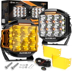 Auxbeam 7inch 228W Round LED Offroad Light Pod, V-MAX Series 26100LM Side Shooter LED Offroad Driving Lights with Amber DRL, 270° Beam Auxiliary Ditch Light for Truck ATV Jeep Ford