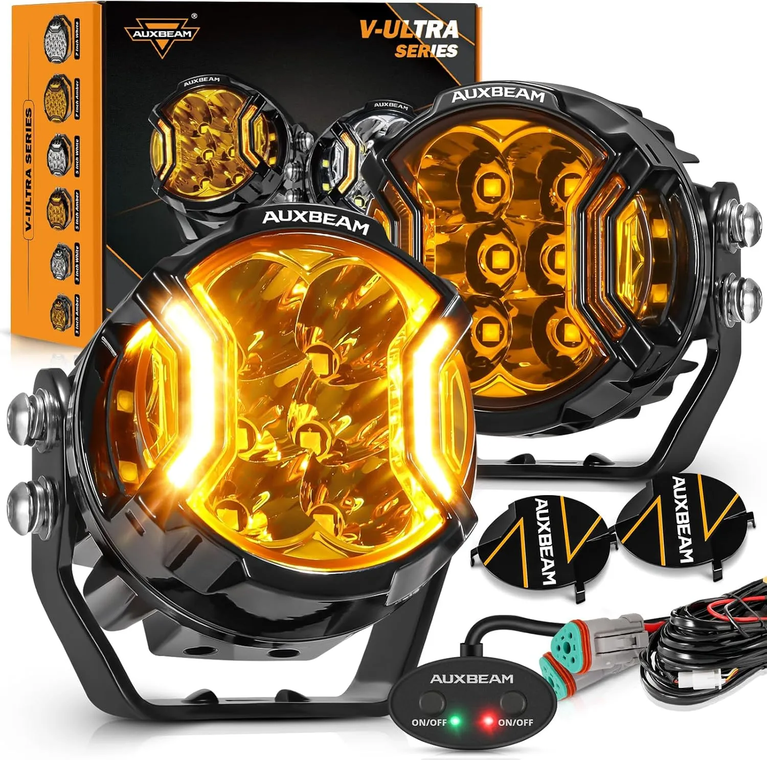 Auxbeam V-Ultra Series 3 Inch 108W Amber Fog Light Pods, with DRL 3 Modes & Protective Covers, 270° Side Shooter Light Bar, Hyper Spot Beam Offroad Lights, for Truck ATV UTV Car Motorcycle, Pair
