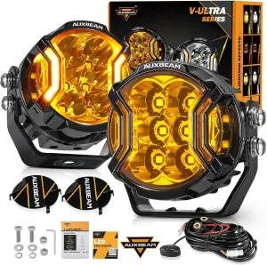 Auxbeam V-Ultra Series 3 Inch 108W LED Round Pods, 3 Modes Offroad Driving Side Shooter Light with Amber DRL, 270° Ultra-Wide Amber Cube Universal Spotlights with Covers & DT Plug Wiring Harness