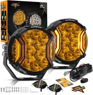 Auxbeam V-Ultra Series LED Round Pods, 5 Inch 172W Offroad Driving Side Shooter Light with Amber DRL, 270° Wide Range 3 Modes Yellow/Amber Fog Hyper Spot Beam Ditch Lights with Black Cover