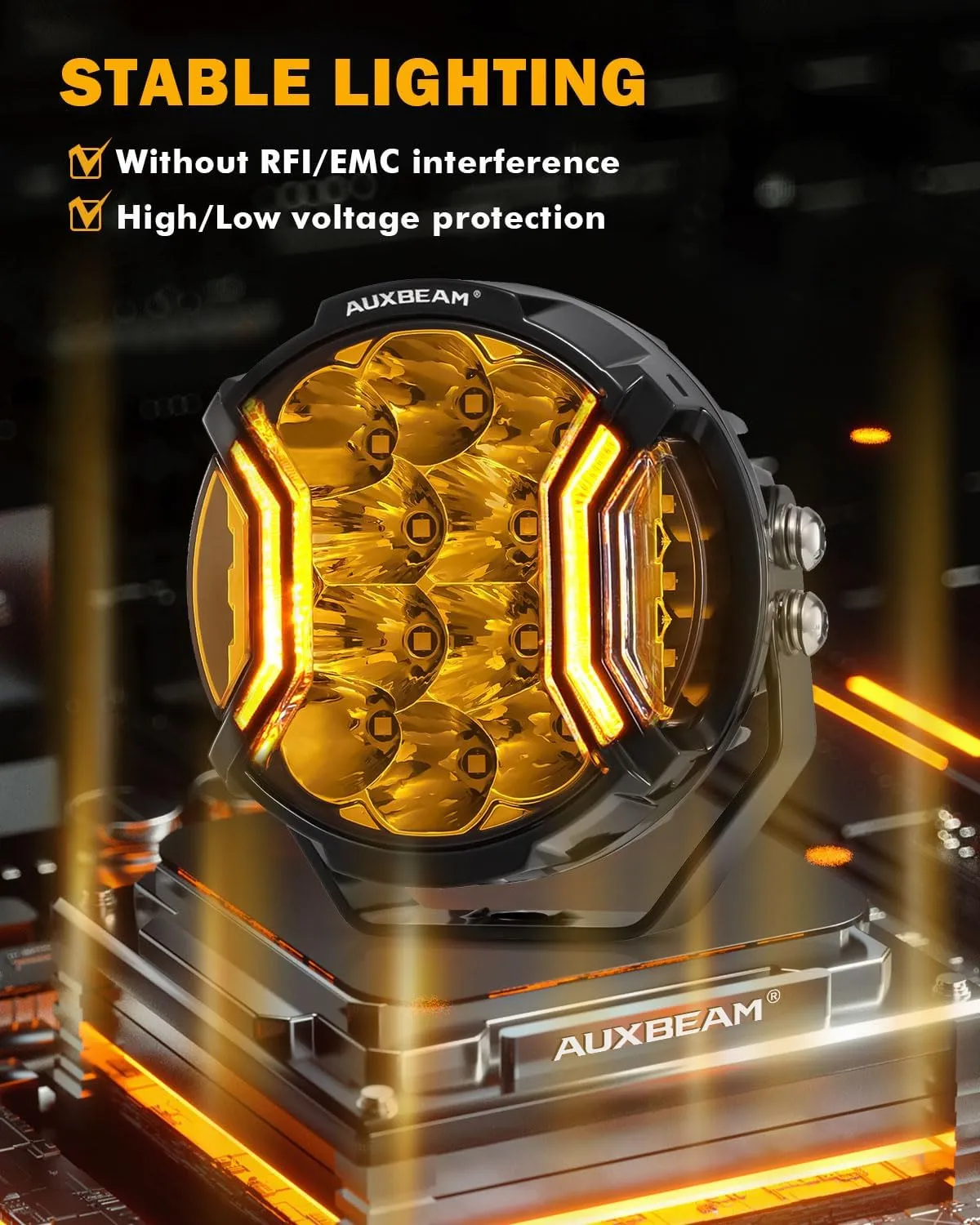 Auxbeam V-Ultra Series LED Round Pods, 5 Inch 172W Offroad Driving Side Shooter Light with Amber DRL, 270° Wide Range 3 Modes Yellow/Amber Fog Hyper Spot Beam Ditch Lights with Black Cover