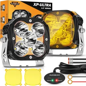Auxbeam XP-Ultra Series 4.5'' LED Pods, 128W 15200LM Hyper Spotlight Offroad Lights with DRL, Off Road Light Bars Fog Light with Amber Covers, Cube Ditch Lights for Jeep UTV ATV Off Road, Pair