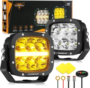 Auxbeam XP-Ultra Series 5 Inch LED Offroad Lights, Amber DRL 2 Modes, Amber White Lens Covers, 132W 15600LM Spot Flood Combo, Cube LED Pod Light Bar Off-Road Fog Lights, Pair