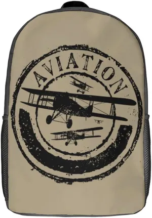 Aviation and Airplane Stamp Silhouettes Backpack Adjustable Strap Laptop Bag Travel Daypack Shoulder Bag 17 Inch