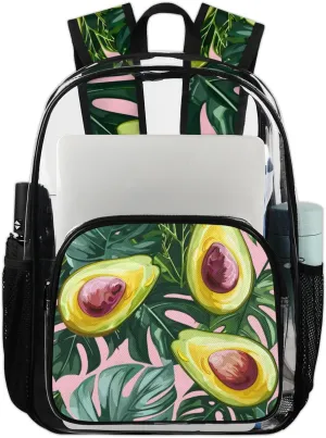 Avocado Food Heavy Duty Clear Backpack Large PVC Transparent Backpack See Through Bag for Work Sports Travel Security Stadium Events