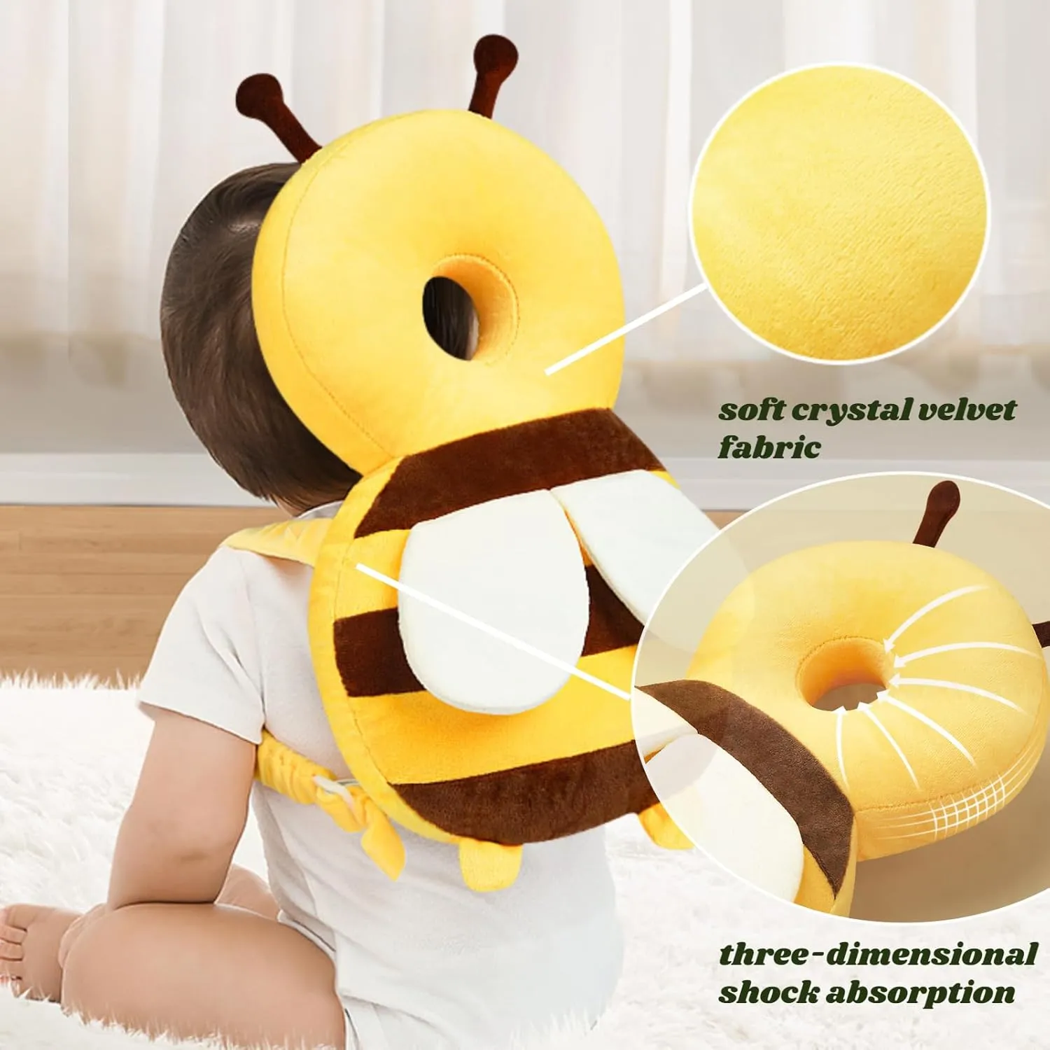 Baby Head Protector Backpack, Toddler Baby Head Protection Backpack with Baby Knee Pads Alarm Function for Walking & Crawling, Soft, Breathable and Wearing Safety Baby Head Protector - Yellow Bee