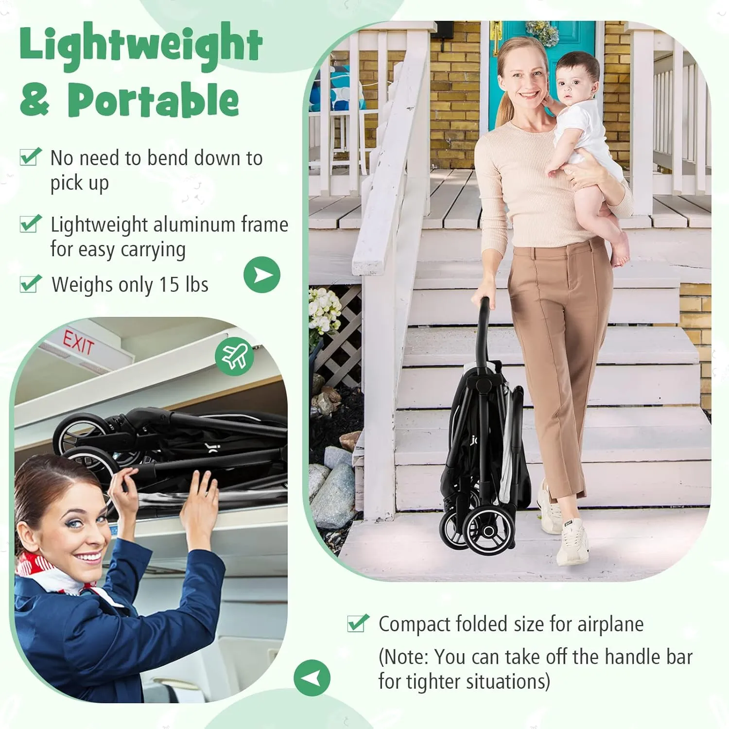 BABY JOY Lightweight Baby Stroller, Compact Travel Stroller for Airplane, Infant Toddler Stroller w/Adjustable Backrest & Canopy, Storage Basket, Self Standing Gravity Fold, Aluminium Frame (Gray)