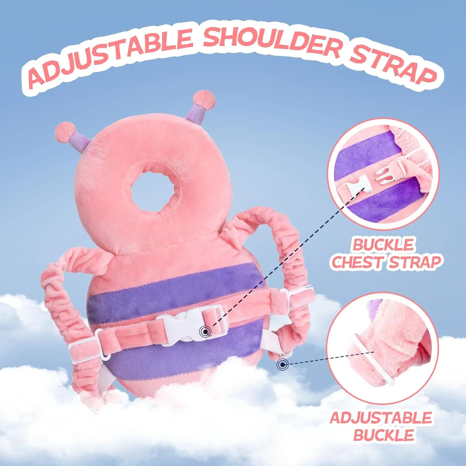 Baby Toddler Head Protector, Baby Head Protection Backpack, Adjustable, Lightweight and Breathable, Pink Butterfly