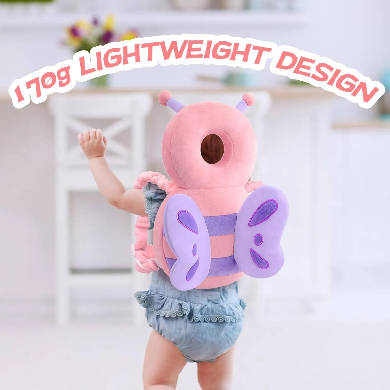 Baby Toddler Head Protector, Baby Head Protection Backpack, Adjustable, Lightweight and Breathable, Pink Butterfly
