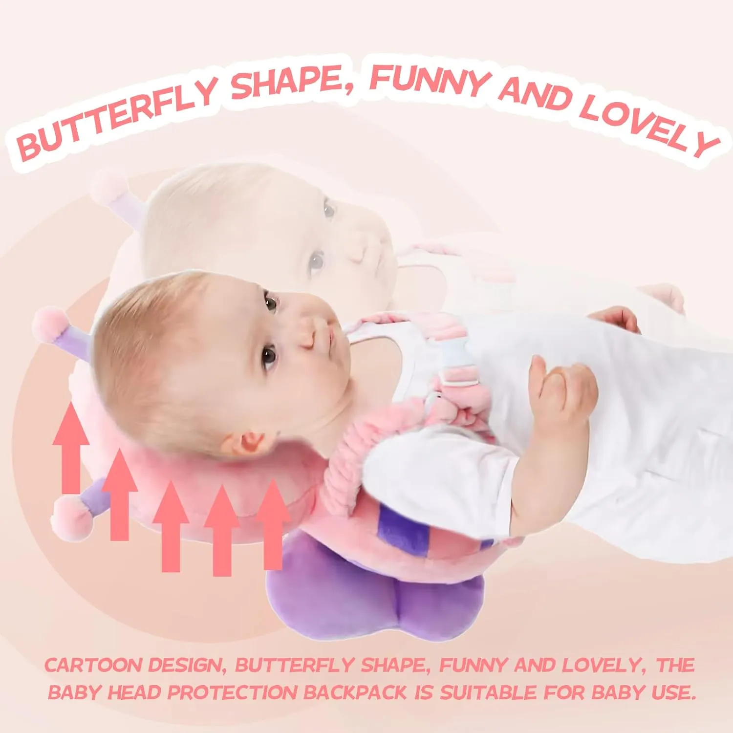 Baby Toddler Head Protector, Baby Head Protection Backpack, Adjustable, Lightweight and Breathable, Pink Butterfly
