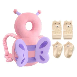 Baby Toddler Head Protector, Baby Head Protection Backpack, Adjustable, Lightweight and Breathable, Pink Butterfly