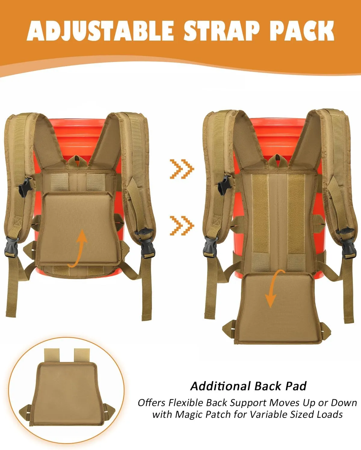 Backpack for 5 Gallon Buckets - Universal Bucket Organizer with Pocket for Hunting, Fishing, Apple Picking, Baseball & Ice Fishing, Brown