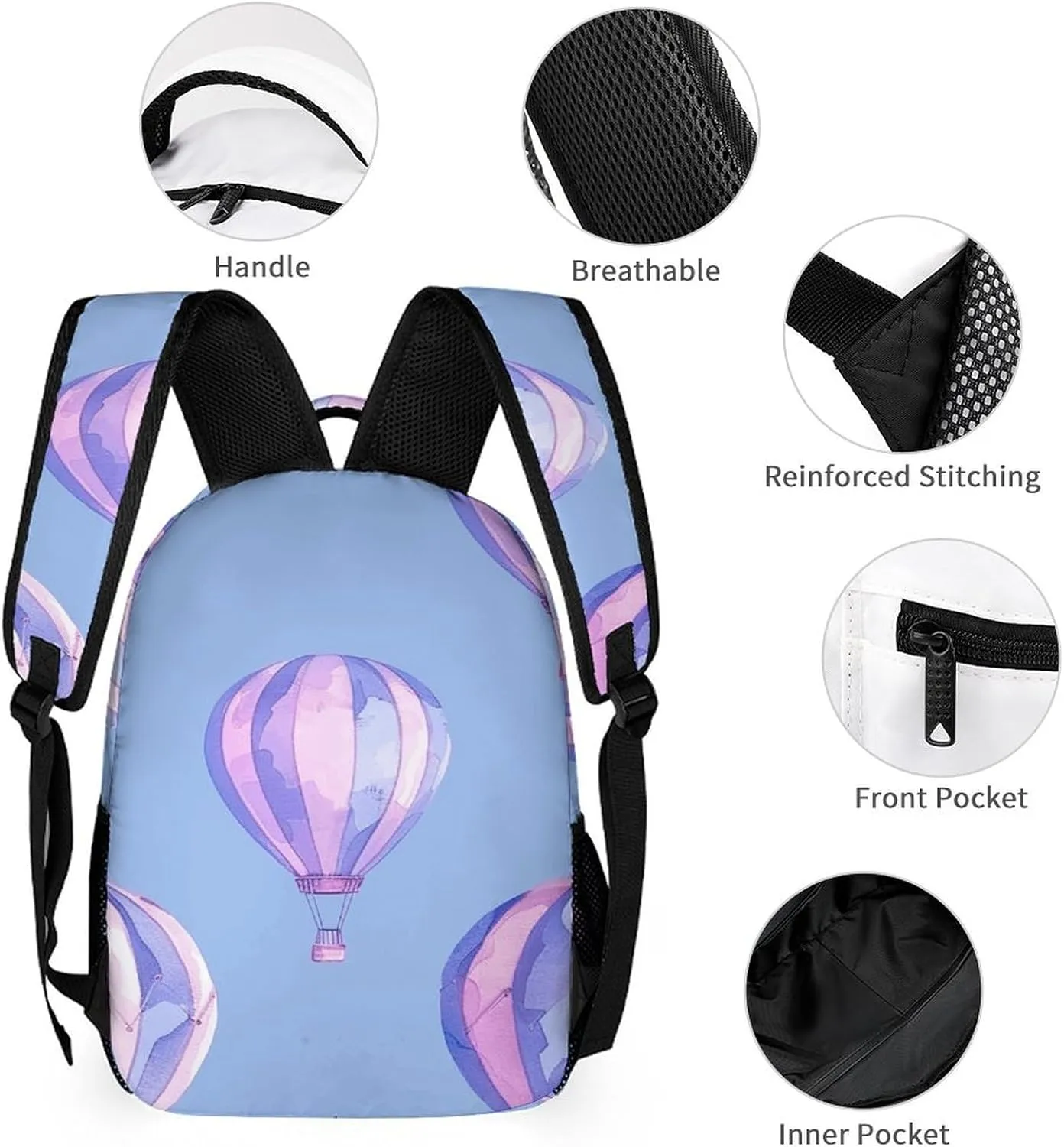 Backpack for Men Women Laptop Backpack Blue Hot Air Balloon Casual Daypack Laptop Bag for Travel