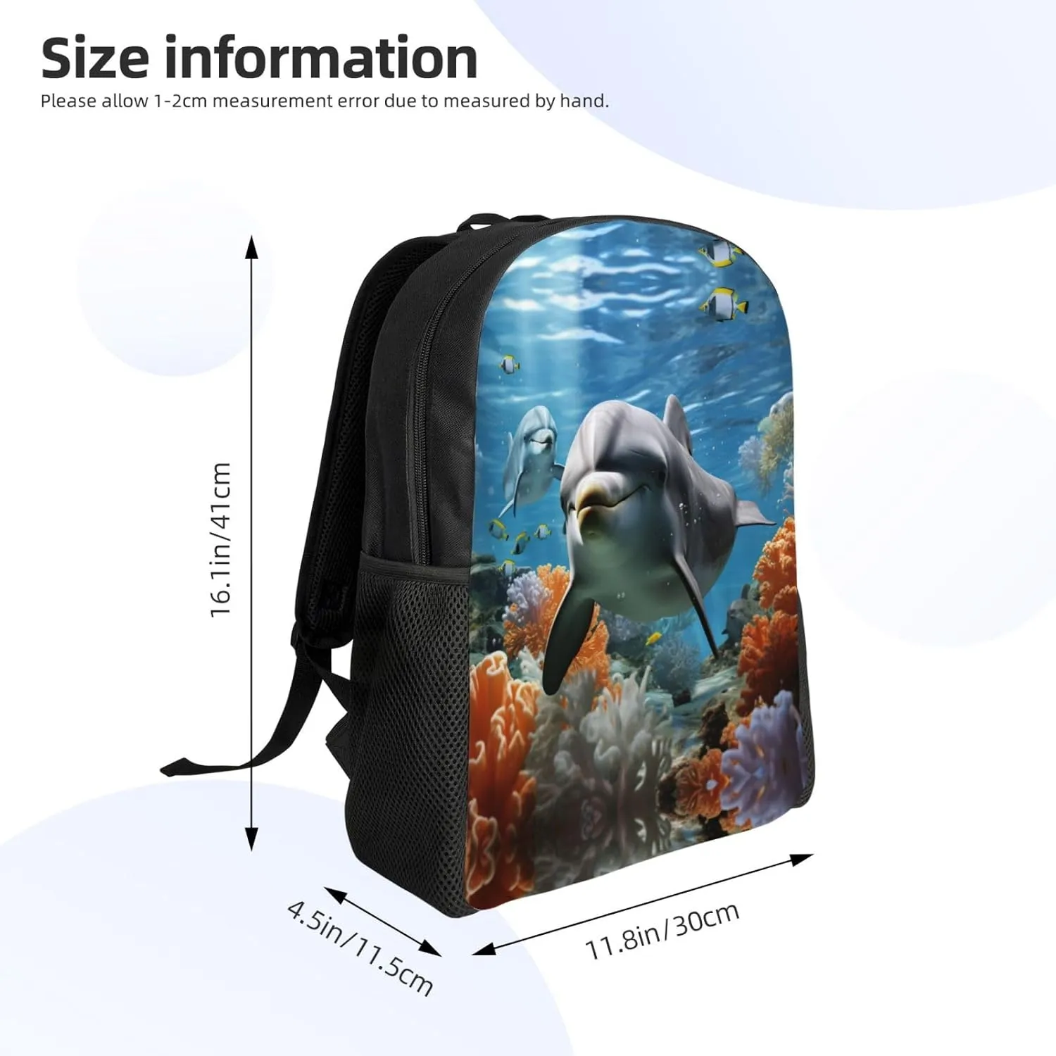 Backpack for Men Women Laptop Backpack Dolphin in the coral reef Daypack Laptop Bag for Travel, Dolphin in the Coral Reef, One Size