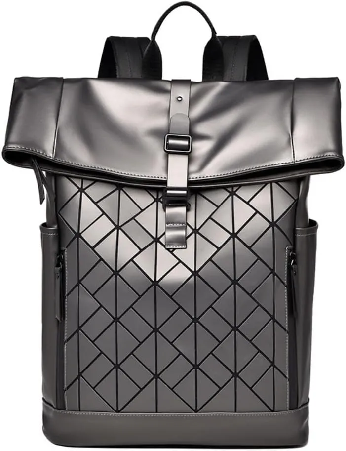 Backpack men's backpack simple casual backpack large capacity computer backpack fashionable laser backpack (silver gray)