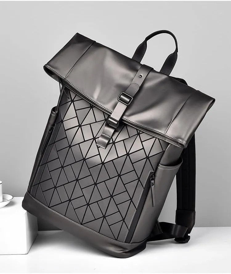Backpack men's backpack simple casual backpack large capacity computer backpack fashionable laser backpack (silver gray)